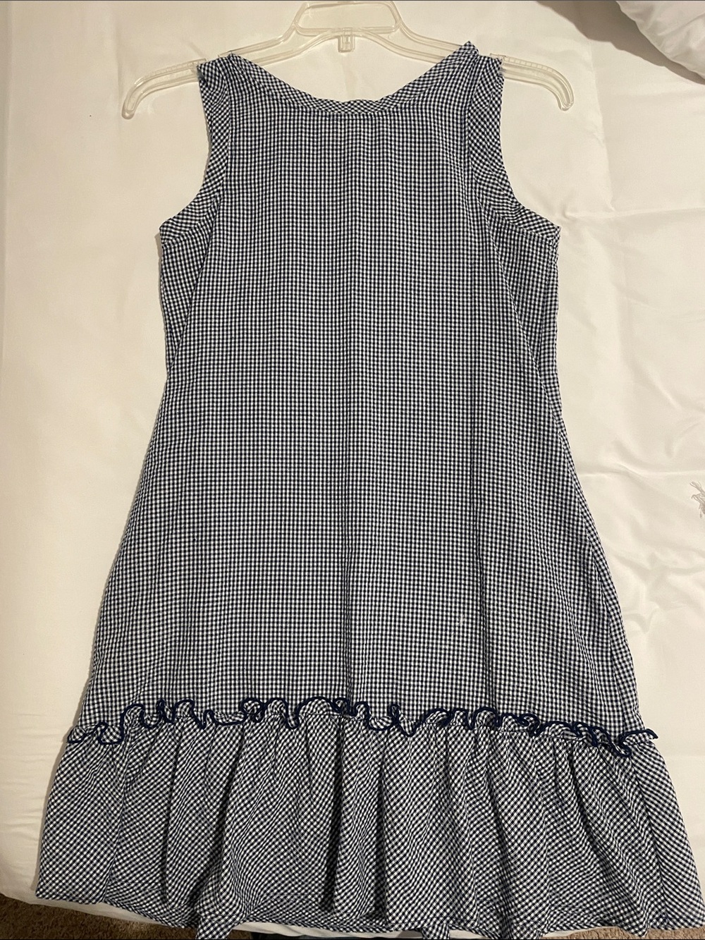 Navy Gingham Sleeveless Ruffle-Hem Mini Dress